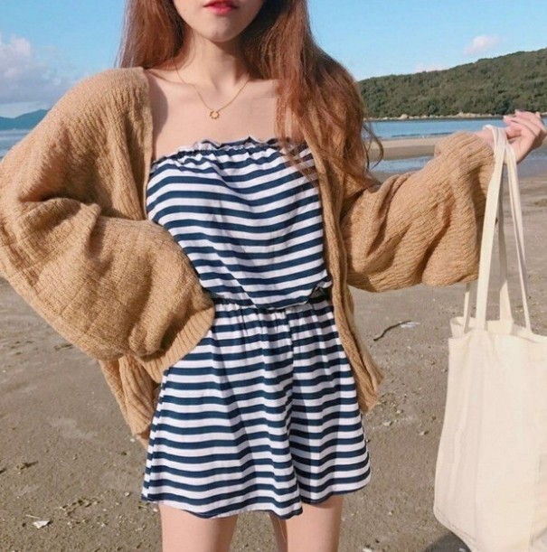 Cardigan lavorato a maglia da donna A2949 marrone