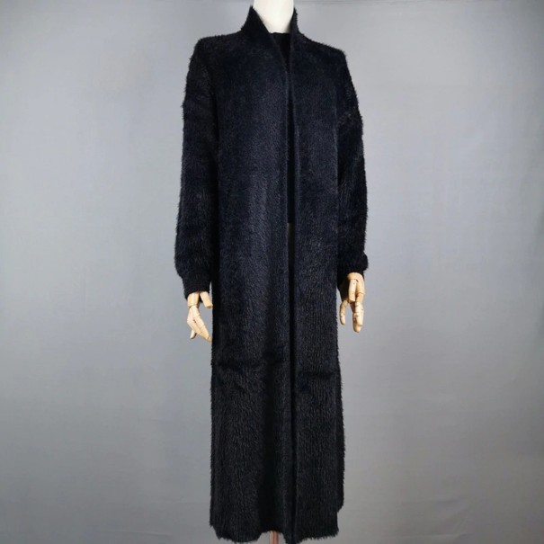 Cardigan long et pelucheux pour femmes noir