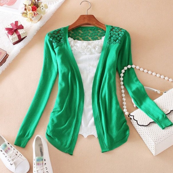 Cardigan pour femmes avec broderie de fleurs vert