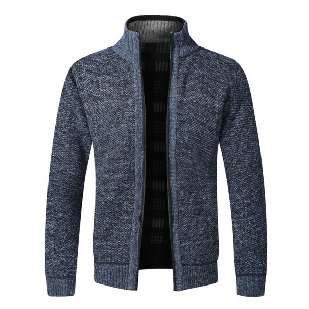 Cardigan pour homme zippé avec col roulé Pull élégant uni pour hommes Veste tricotée automne hiver Polyester Différentes couleurs bleu foncé XS