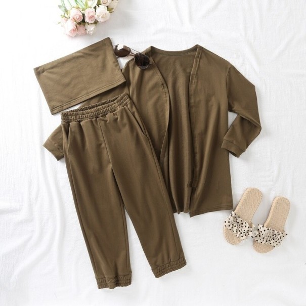 Cardigan, top și pantaloni pentru fete L1491 verde armată 5