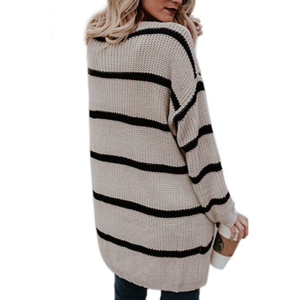 Cardigan tricotat cu dungi pentru femei A2273 bej S