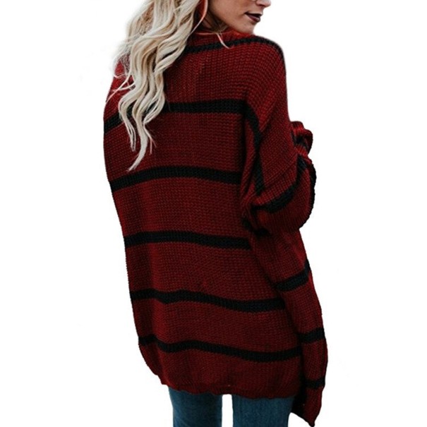 Cardigan tricotat cu dungi pentru femei A2273 burgundy M