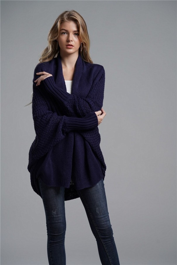 Cardigan tricotat pentru femei A2201 albastru inchis