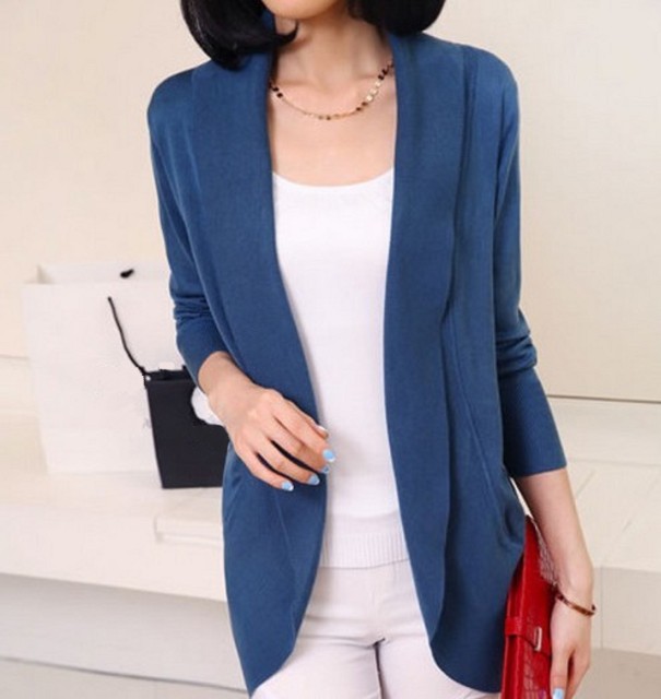 Cardigan tricotat pentru femei A2952 albastru M