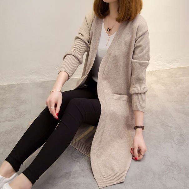 Cardigan tricotat pentru femei cu buzunare A2052 bej M