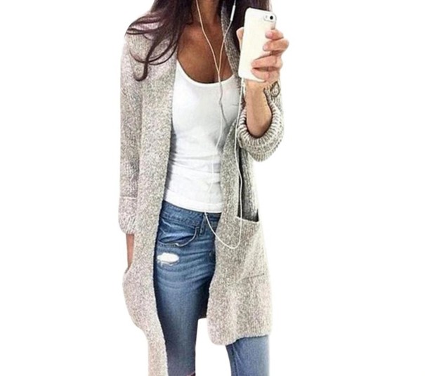 Cardigan tricotat pentru femei G417 gri deschis 3XL