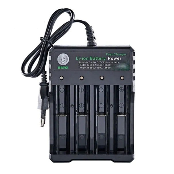 Cargador de batería de iones de litio 18650 con 4 ranuras, enchufe europeo, carga dual de 110 V y 220 V, celdas recargables de 18500, 18350, 3,7 V 1