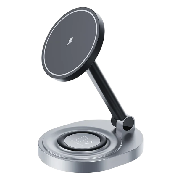 Cargador inalámbrico rápido magnético 2 en 1 de 100 W, estación de carga plegable con cable tipo C y almohadilla de silicona con indicador de carga. 1