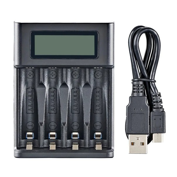 Caricabatterie USB per batterie AA AAA 1,2V con display LCD 4 slot per celle ricaricabili Ni-MH Ni-CD Indicatore di carica Stazione di ricarica 1