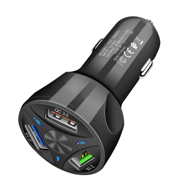 Caricatore da auto 3 porte Quick Charge nero