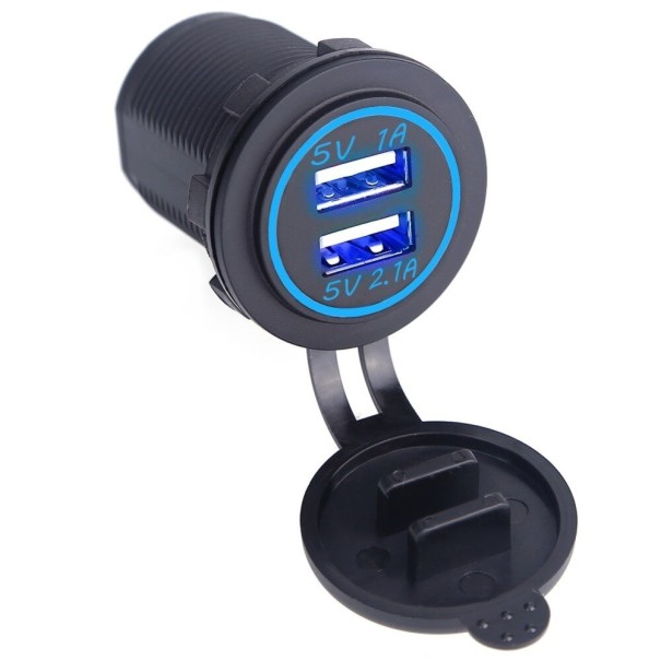 Caricatore da auto Dual USB con copertura K713 blu