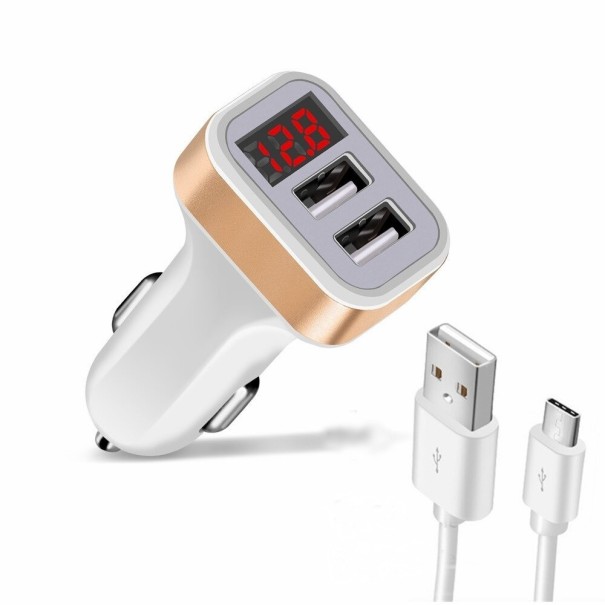 Caricatore da auto Dual USB con display e cavo 2