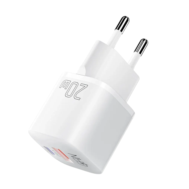 Caricatore rapido adattatore 20W GaN USB C e USB A caricatore a due porte PD QC 3.0 spina EU ricarica rapida compatibile 100–240V 5V 3A bianco