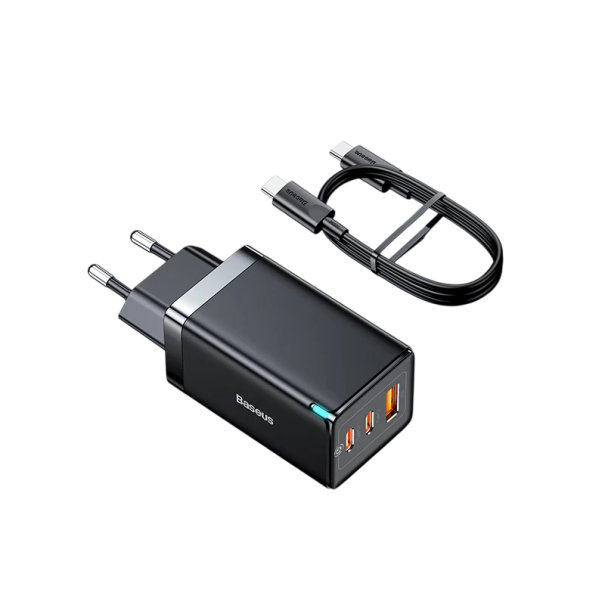 Caricatore rapido da rete 3 porte 2x USB-C 1x USB-A fino a 65W ricarica simultanea spina EU per telefono tablet notebook nero