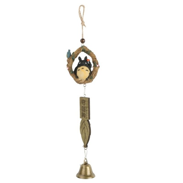 Carillón de viento decorativo colgante con figura en círculo Motivo natural Hoja y cascabel Estilo rústico japonés 1
