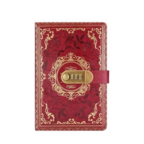 Carnet A5 avec serrure à code en métal 220x150 mm Agenda coloré avec ornements Bloc-notes en relief avec protection de la vie privée rouge