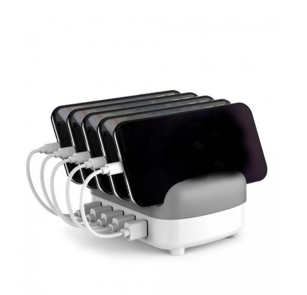 Carregador com suporte de 5 portas branco
