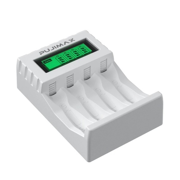 Carregador de baterias AA AAA PUJIAMX com ecrã LCD-005 entrada USB-C Adaptador de carregamento rápido portátil cabo USB para pilhas recarregáveis 1