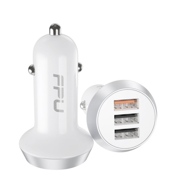 Carregador de carro Dual USB 3 portas Quick Charge branco