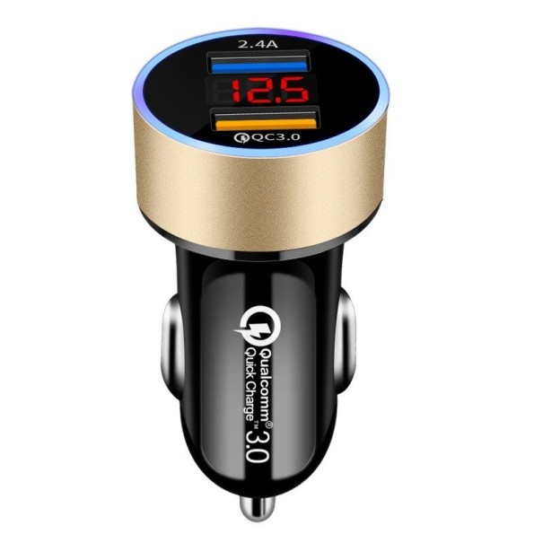 Carregador de carro Dual USB Quick Charge dourado