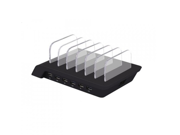 Carregador de secretária 6 portas USB preto