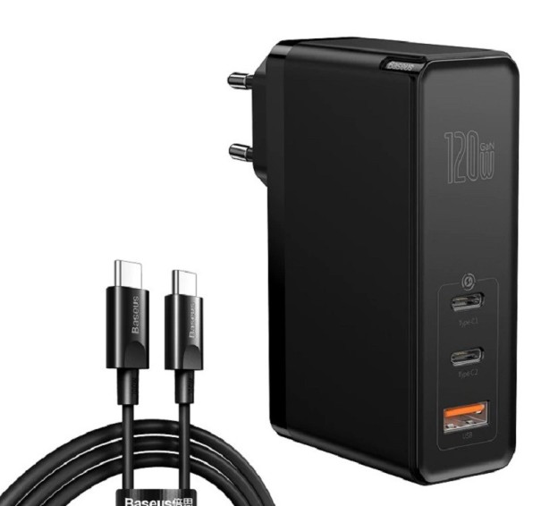 Carregador GaN de 3 portas preto