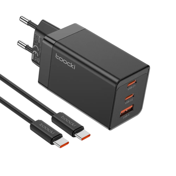 Carregador rápido 67W com USB A e 2x USB C carregador GaN com cabo USB C duplo 100W ficha EU QC4.0 PD3.0 carregamento rápido de vários dispositivos 1