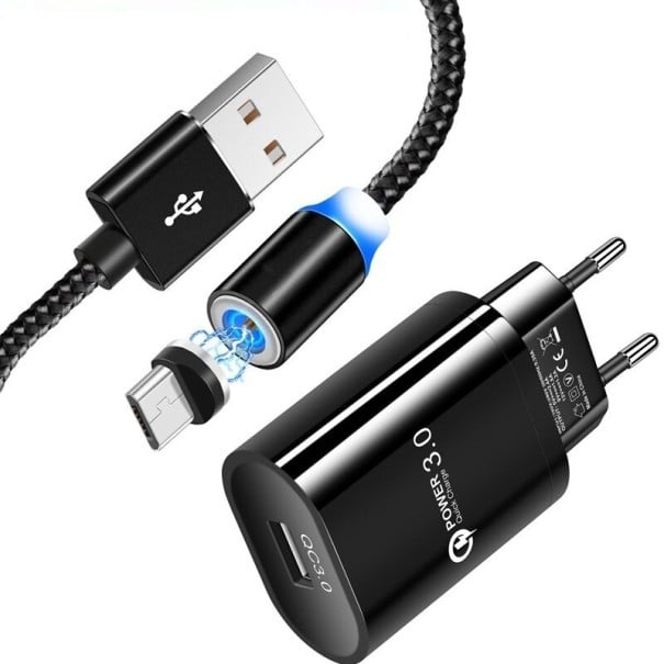 Carregador USB com cabo magnético Micro USB preto