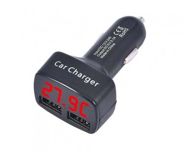 Carregador USB duplo para automóvel B600 vermelho