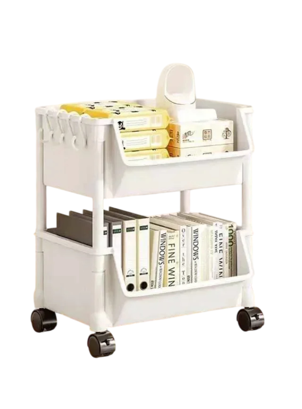Carrello con 2 ripiani organizer da bagno in plastica, supporto da cucina 38 x 30 x 20 cm 1