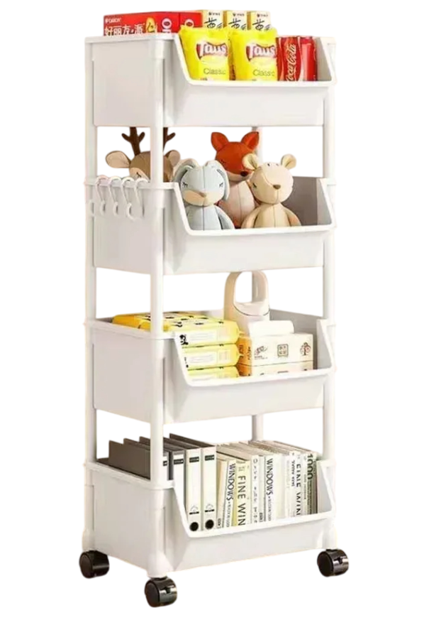 Carrello con 4 ripiani organizer da bagno in plastica, supporto da cucina 85 x 30 x 20 cm 1