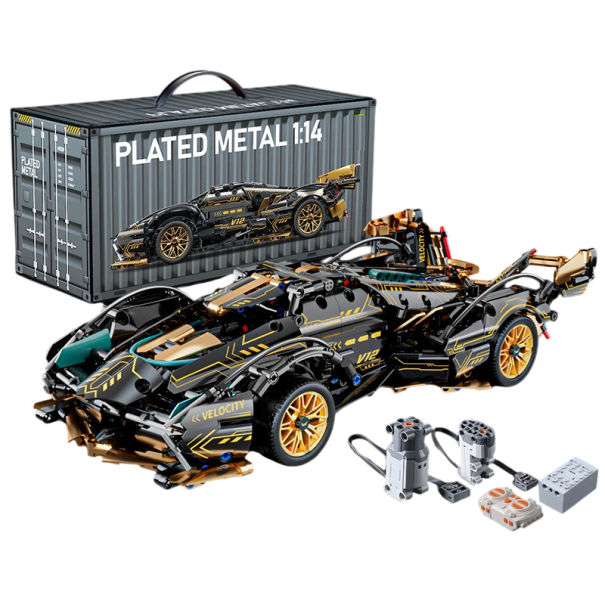 Carro de corrida desportivo dobrável 36 x 16,5 x 8,5 cm 1:14 Kit de construção para rapazes Componentes do motor comando RC Cockpit basculante Compartimento do motor 1