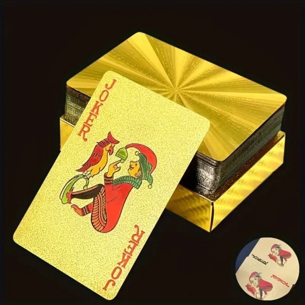 Cartas de jogo de plástico douradas 55 unidades com superfície brilhante e decoração golden laser 57 x 87 mm cartas à prova de água e laváveis 1