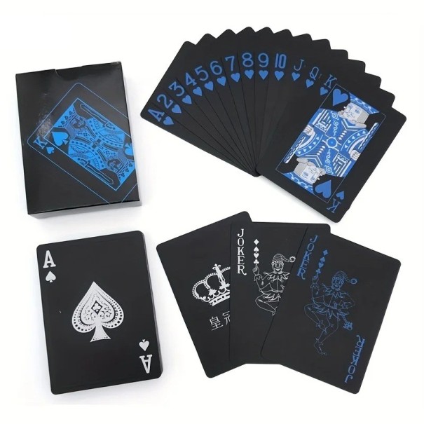 Carte da gioco jolly impermeabili con design nero resistenti all'usura ideali per viaggiare e attività all'aperto dimensioni della scatola 8,8 x 6,3 cm blu