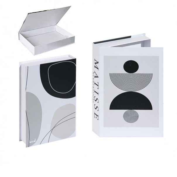 Carte decorativă falsă cu spațiu de depozitare MATISSE – deschizătoare, albă cu design geometric, loc de depozitare secret 1