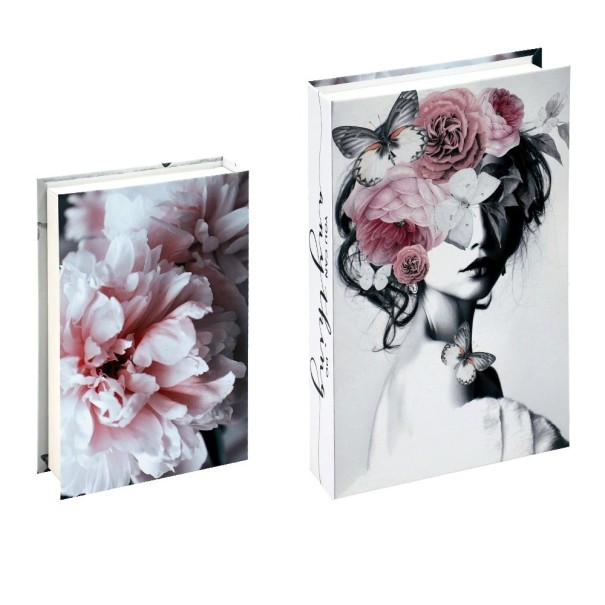 Carte falsă cu spațiu de depozitare Peony și fluturi Carte decorativă deschisă albă cu motiv floral și fluturi 1
