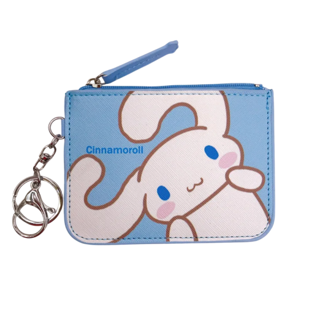 Carteira Cinnamoroll azul PU carteira com chaveiro Carteira com fecho para moedas e cartões Acessório kawaii adorável estilo Anime 1