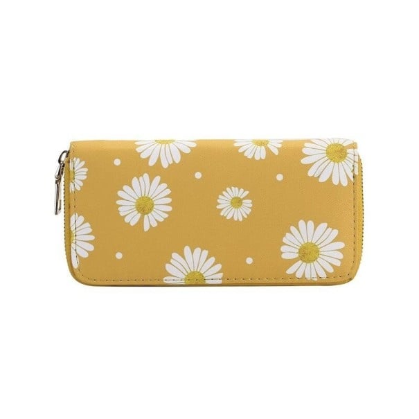 Carteira de couro feminina com flores M370 amarelo