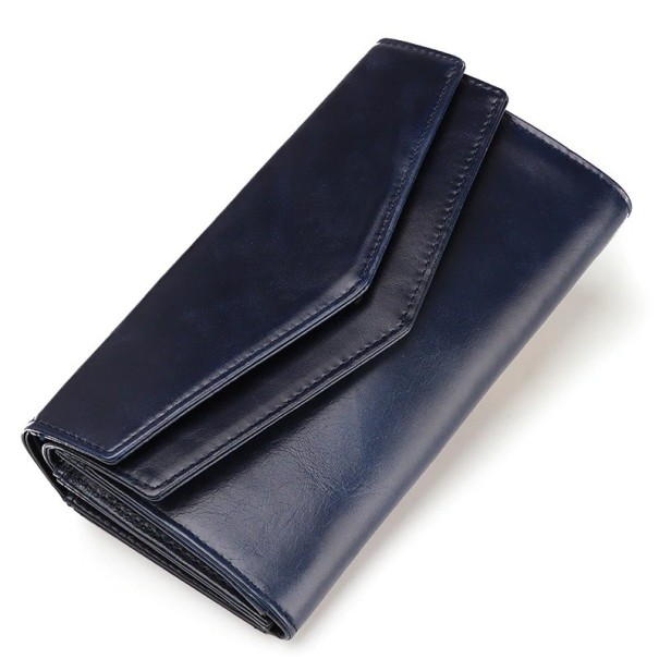 Carteira de couro feminina M217 azul escuro