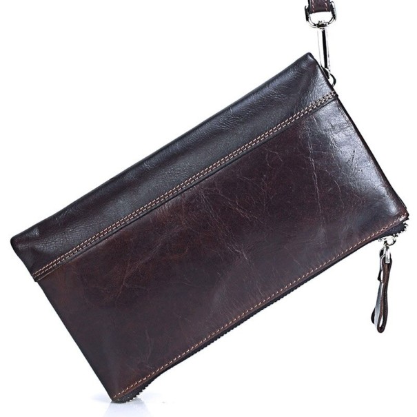 Carteira de couro grande para homem M488 castanho escuro