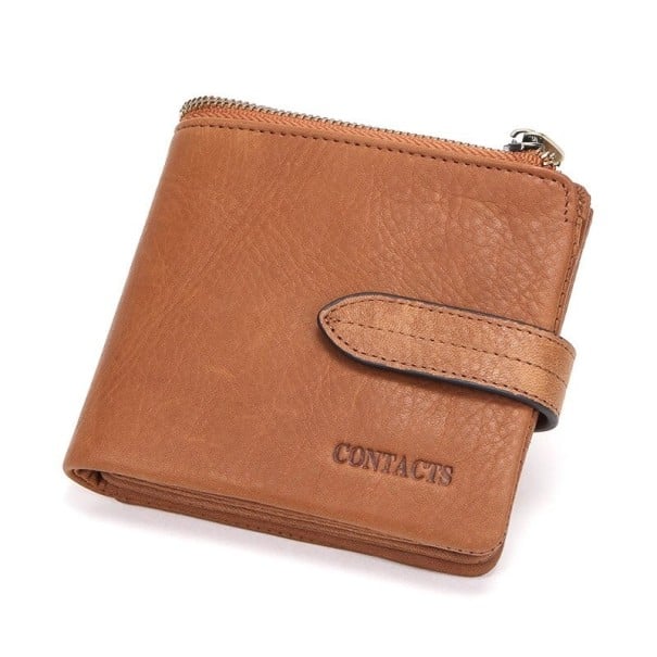 Carteira de couro masculina com fecho castanho 1