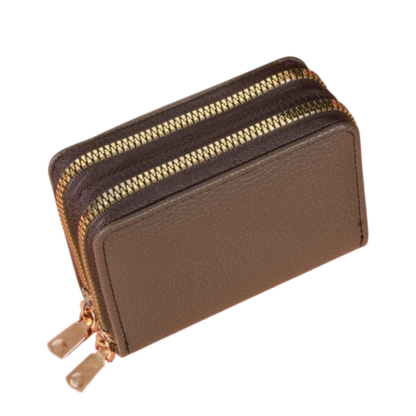 Carteira de Senhora em Couro com Duplo Fecho 11x8x4 cm mais de 18 compartimentos 2 bolsos para moedas couro sintético premium design elegante e compacto castanho escuro