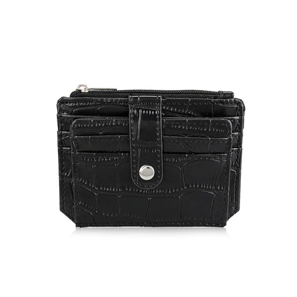 Carteira de viagem feminina em pele PU Compartimentos para cartões Bolso com fecho Tira com botão de pressão Dimensões compactas 12 x 9 x 1,5 cm 1