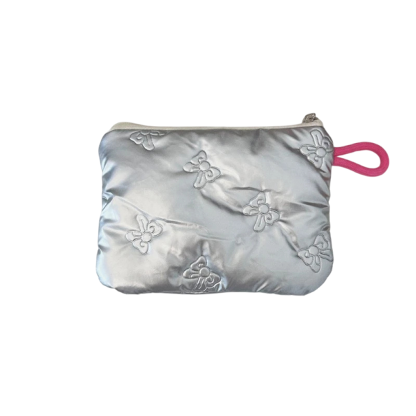 Carteira feminina com padrão de laço 16 x 11 cm material PU Organizador estiloso com fecho de correr Estojo para moedas Bolsa de cosméticos elegante Bolsa prática 1