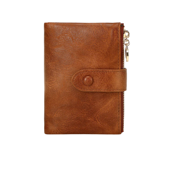 Carteira feminina dobrável 13 x 9 x 3 cm Couro sintético Grande capacidade para cartões de crédito, débito e de fidelidade Design elegante castanho