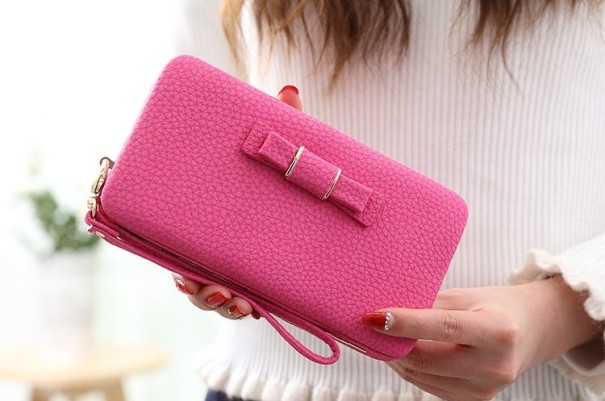 Carteira feminina elegante com laço J3041 rosa escuro