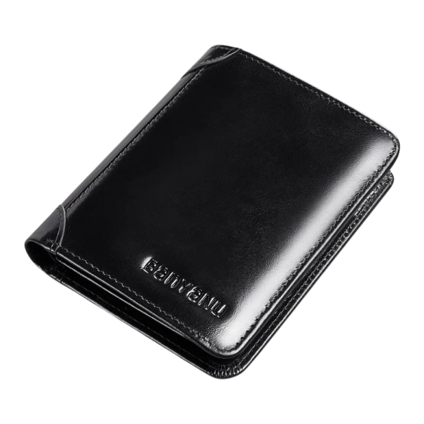 Carteira Masculina 12 x 10 cm Couro Cores Neutras Compartimentos para Cartões Espaço para Cartões SD Carteira de Couro Elegante para Homens Carteira Prática e Estilosa preto