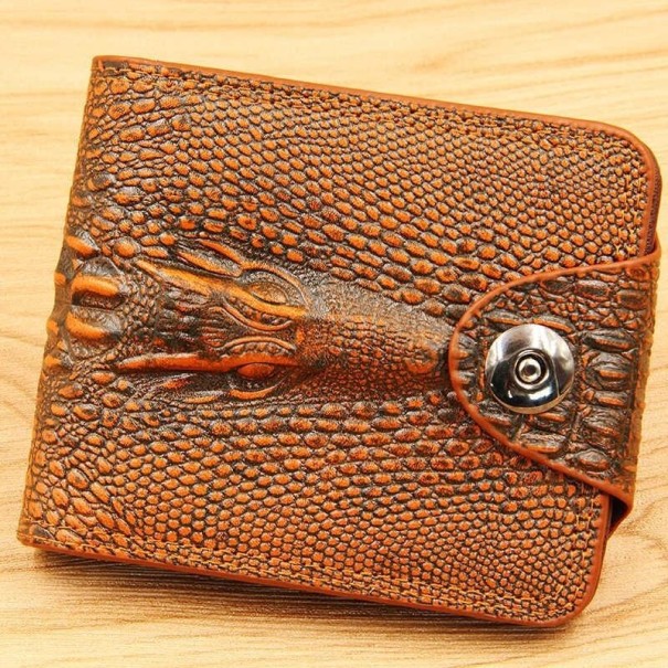Carteira masculina com padrão de pele de crocodilo castanho 1