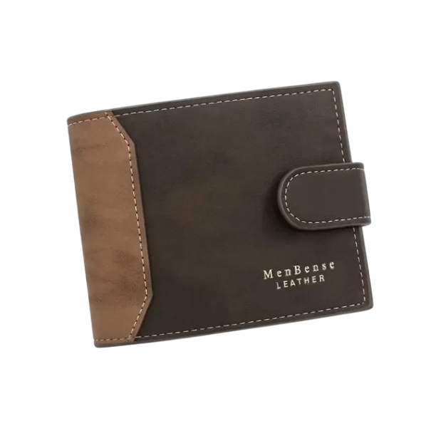 Cartera de charol para hombre 12,5 x 9,5 cm Piel sintética Colores neutros Ranuras para tarjetas Bolsillo con cremallera Elegante y práctica cartera para hombre marrón oscuro